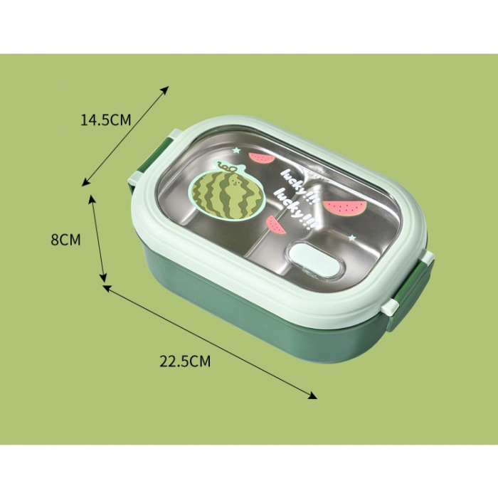 Caserola Container pentru Pranz, Flippy, Caserola LUNCH BOX pentru Studenti, din Plastic PP, pentru Scoala, Compartiment Metalic in Interior, 22.5 x 14.5 x 8 cm, Verde [1]