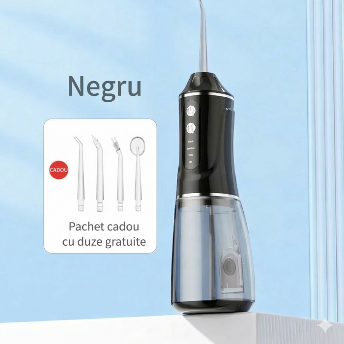 Irigator Bucal Electric, Flippy, Portabil, Dus Bucal pentru Curatare, Indepartare Tartru, 4 Capete, 25 x 8 x 8 cm, Negru [6]