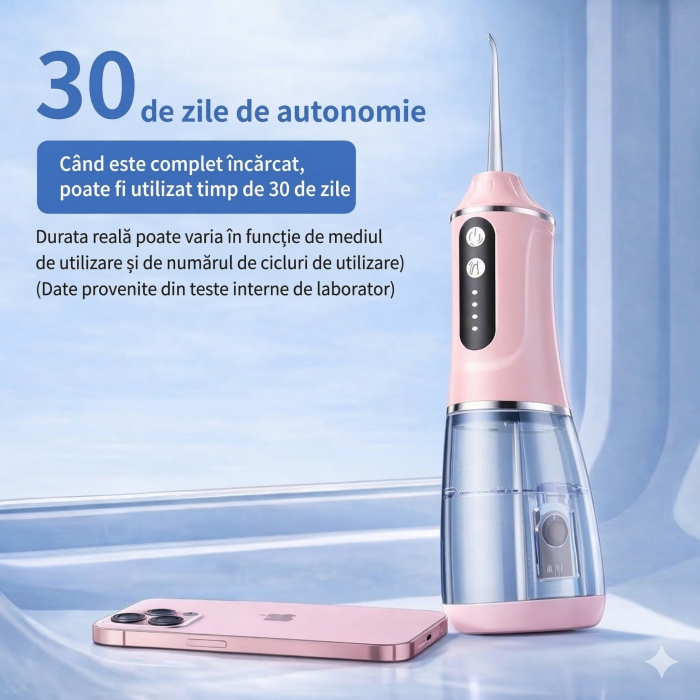 Irigator Bucal Electric, Flippy, Portabil, Dus Bucal pentru Curatare, Indepartare Tartru, 4 Capete, 25 x 8 x 8 cm, Roz [3]