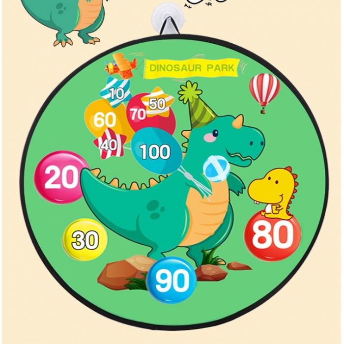 Joc Darts Flippy pentru Copii, Placa Pliabila 36.5 cm, 8 Mingii Velcro/Scai Simple, 2 Mingii Luminoase, Model Dinozaur Park, Verde [4]