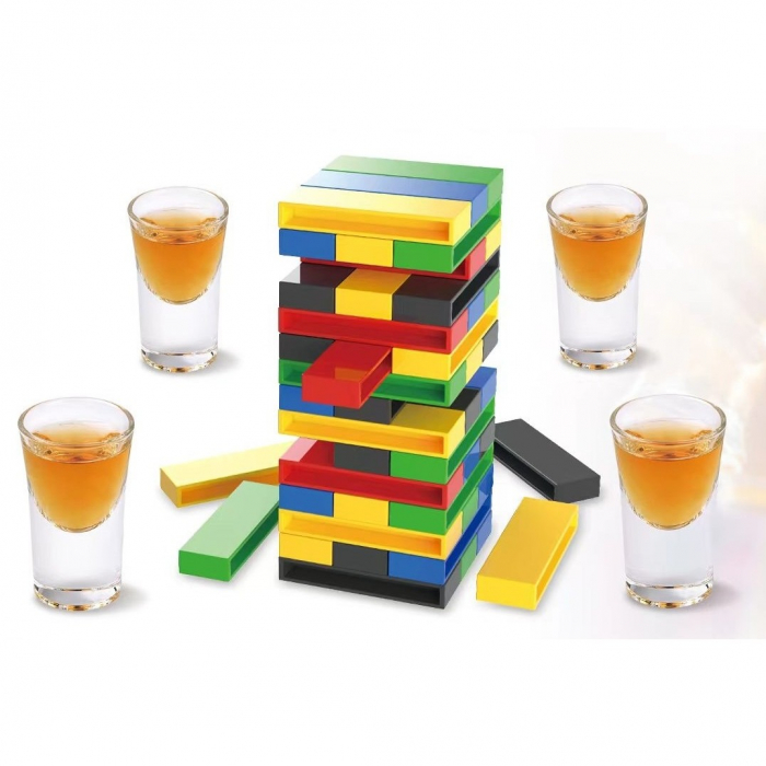 Lichidare de stoc Joc de Baut Flippy, Turn Jenga din Plastic, cu 4 Pahare de Shot, +18 Ani, Multicolor [3]