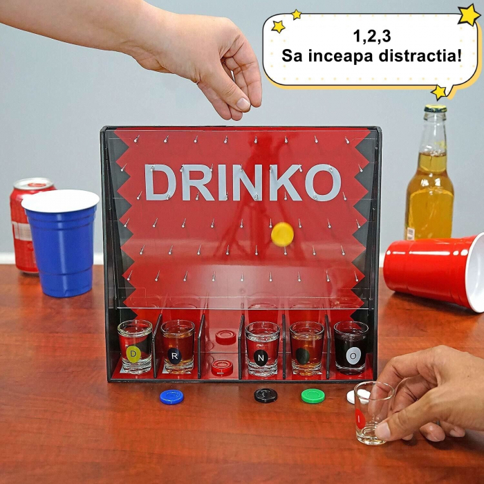 Joc de Baut Gravitational Flippy, pentru Petreceri, Interactiv, pana la 6 Jucatori, Pahare de Shot Incluse, 25.5 x 6.7 x 27.5 cm, Rosu [2]