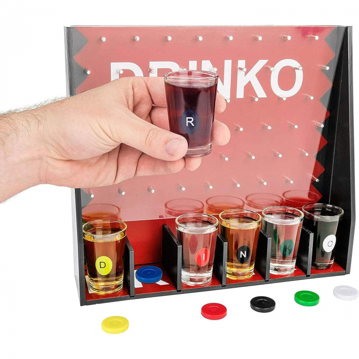 Joc de Baut Gravitational Flippy, pentru Petreceri, Interactiv, pana la 6 Jucatori, Pahare de Shot Incluse, 25.5 x 6.7 x 27.5 cm, Rosu [5]