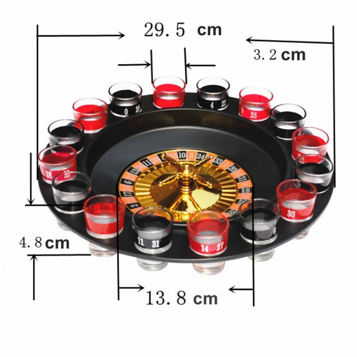 Joc de Baut Ruleta Flippy, cu 16 Pahare de Shot din Sticla , 30 x 30 x 5.5 cm, model 2, Rosu/Negru [4]