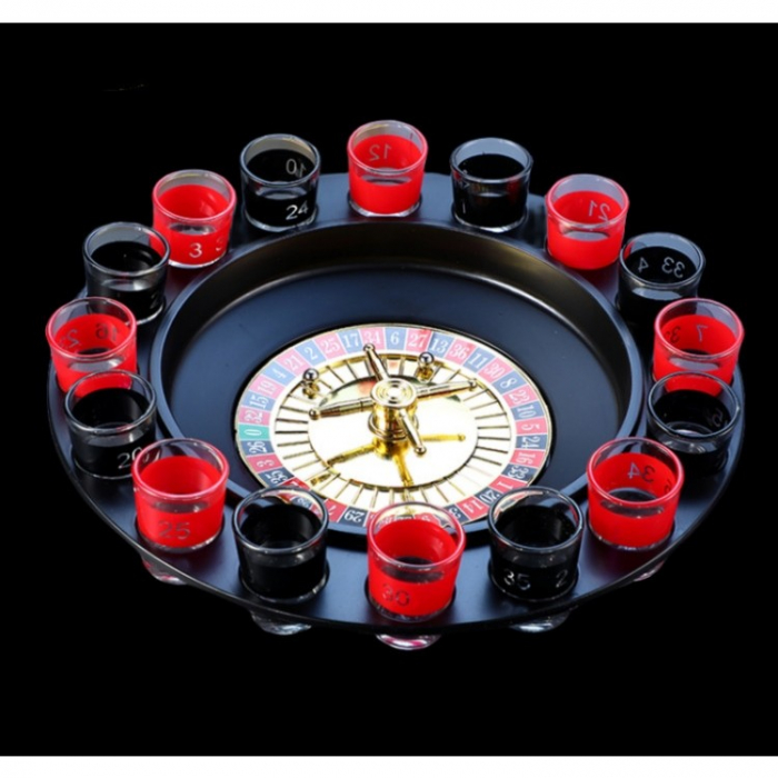 Joc de Baut Ruleta Flippy, cu 16 Pahare de Shot din Sticla , 30 x 30 x 5.5 cm, model 2, Rosu/Negru [2]