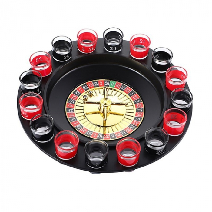 Joc de Baut Ruleta Flippy, cu 16 Pahare de Shot din Sticla , 30 x 30 x 5.5 cm, model 2, Rosu/Negru [1]