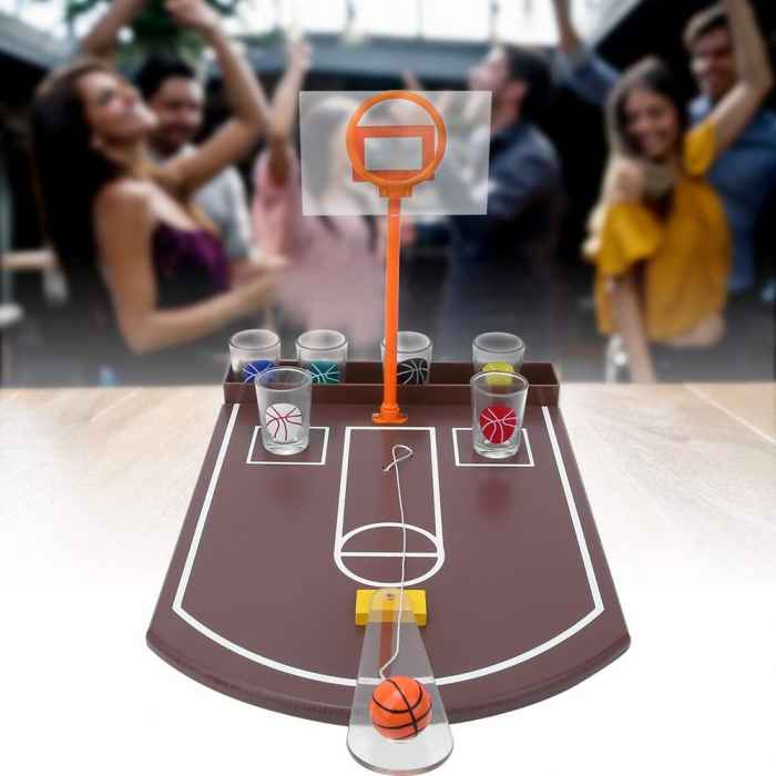 Joc de baut tip baschet Flippy, arunca mingea si accepta provocarea, pahare de shot din sticla, 30 x 22.5 x 24 cm, multicolor [5]