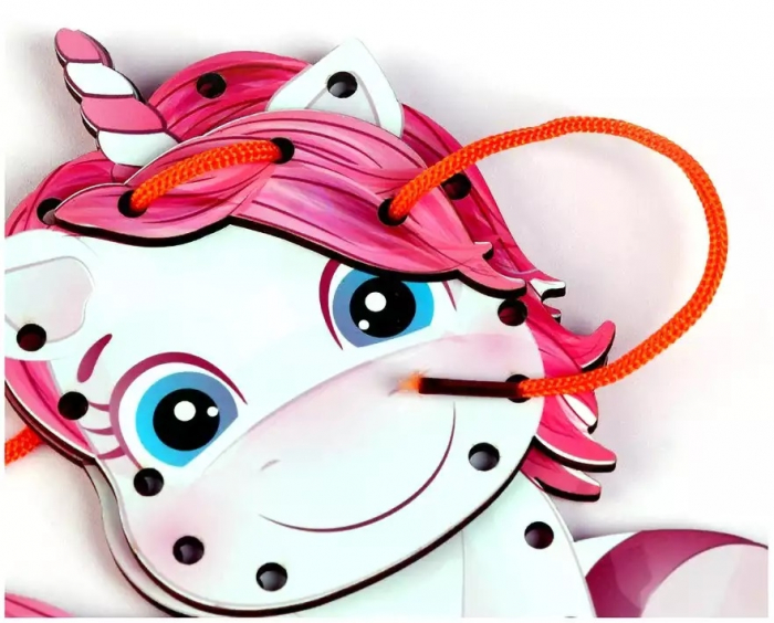 Joc de creatie si îndemânare din lemn cu siret - Unicorn, Roz [4]