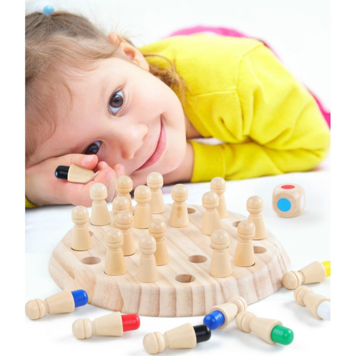 Joc de Memorie, Flippy, pentru Toata Familia, din Lemn, Diametru Tabla de Joc 16 cm, Interactiva, +4 Ani, 6 Culori, Multicolor [2]