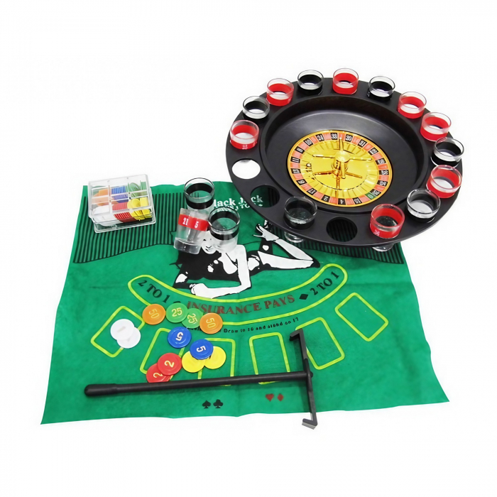 Lichidare Joc de Ruleta Flippy, cu Pahare de Shot si Plansa de Joc Blackjack, 31 cm, Rosu-Negru [3]