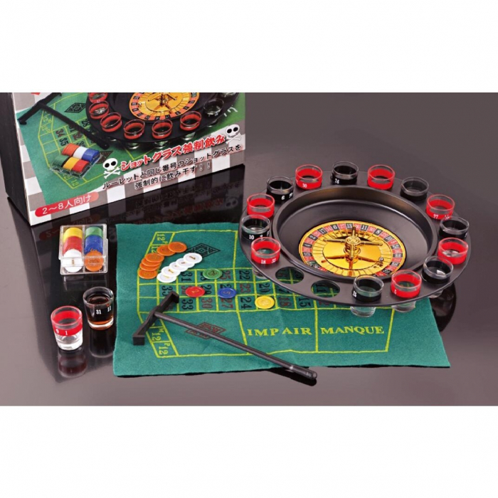 Lichidare Joc de Ruleta Flippy, cu Pahare de Shot si Plansa de Joc Blackjack, 31 cm, Rosu-Negru [11]