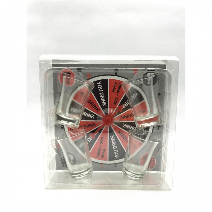 Joc de societate cu 4 pahare de shoturi din sticla Flippy, ruleta norocului, pentru petreceri, 17x17x7.5cm [5]