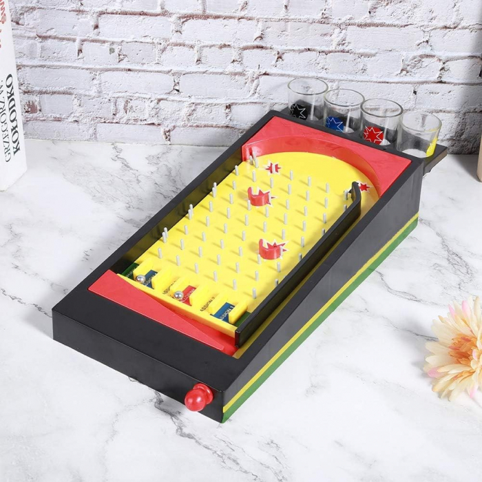 Joc de societate Pinball cu pahare pentru shoturi Flippy, 40 x 17,7 cm, galben [3]