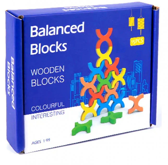 Joc din lemn, indemanare si echilibru, stivuire piese colorate, 15 piese [2]