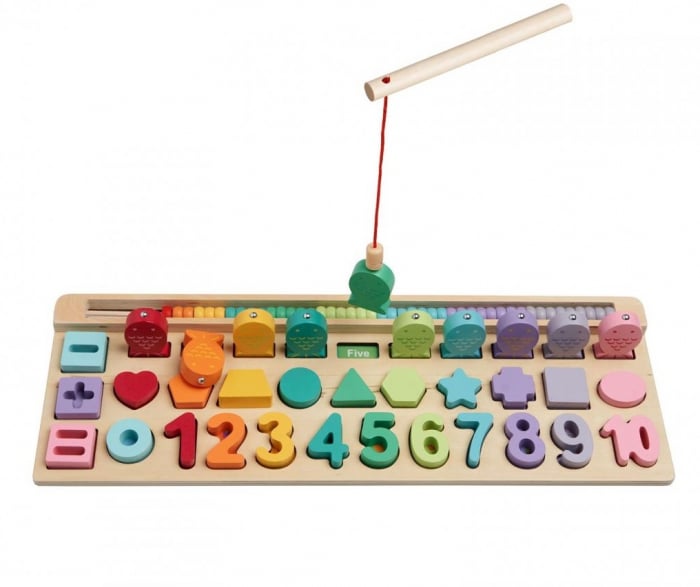 Joc educativ Pescuit, Numaratoare, Puzzle din lemn, 4 in 1,Momki, 35 piese [1]