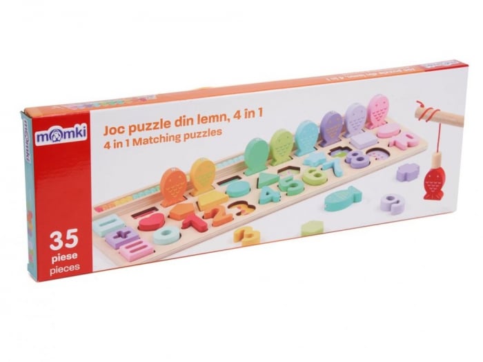 Joc educativ Pescuit, Numaratoare, Puzzle din lemn, 4 in 1,Momki, 35 piese [3]