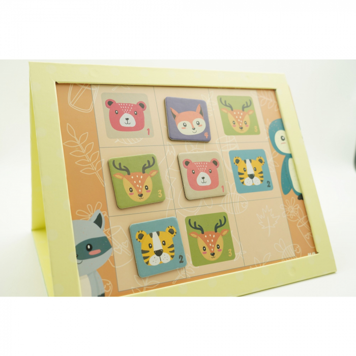 Joc educativ Sudoku cu tablita magnetica, 32 de piese, cartonase cu animale, Verde [10]