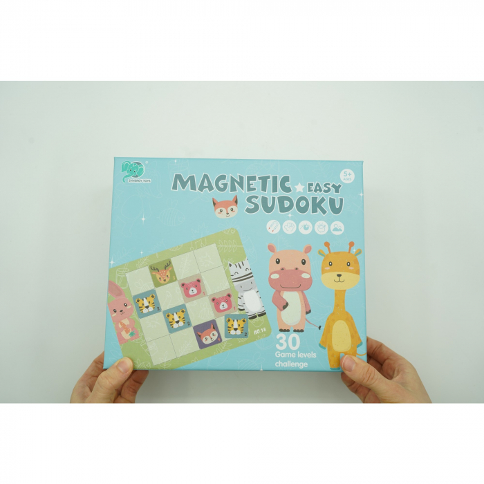 Joc educativ Sudoku cu tablita magnetica, 32 de piese, cartonase cu animale, Verde [8]