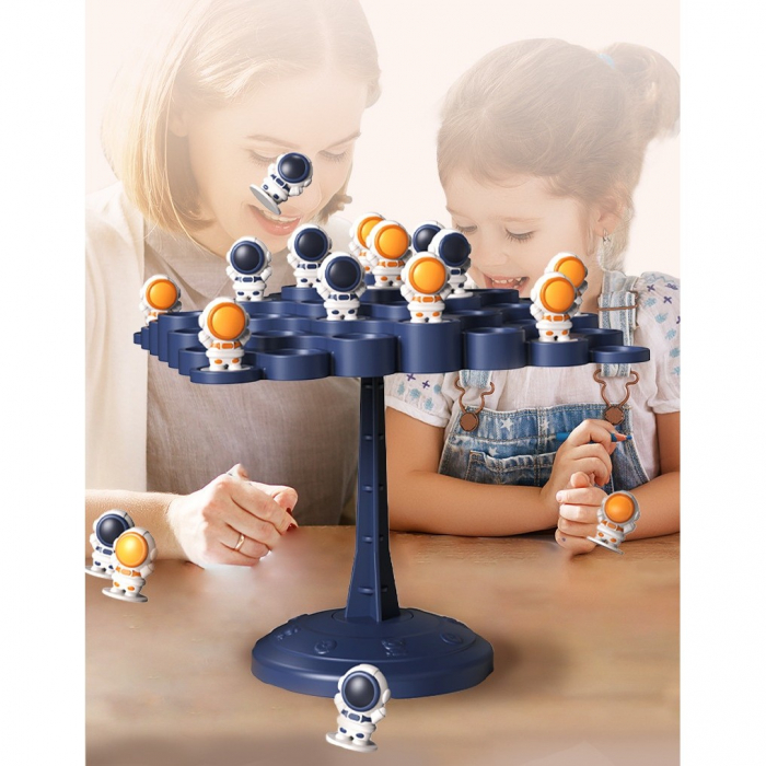 Joc Interactiv, Flippy, Astronauti in Echilibru, +3 Ani, din Plastic, 50 de Pioni, Placa de Echilibru, Roata cu Pedepse, Zar, 14 x 7 x 14 cm, Albastru [3]