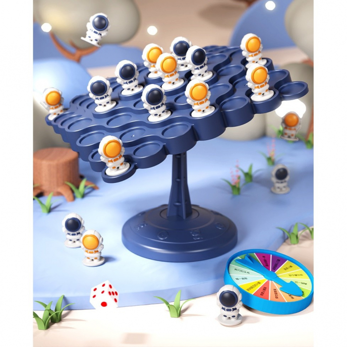 Joc Interactiv, Flippy, Astronauti in Echilibru, +3 Ani, din Plastic, 50 de Pioni, Placa de Echilibru, Roata cu Pedepse, Zar, 14 x 7 x 14 cm, Albastru [5]