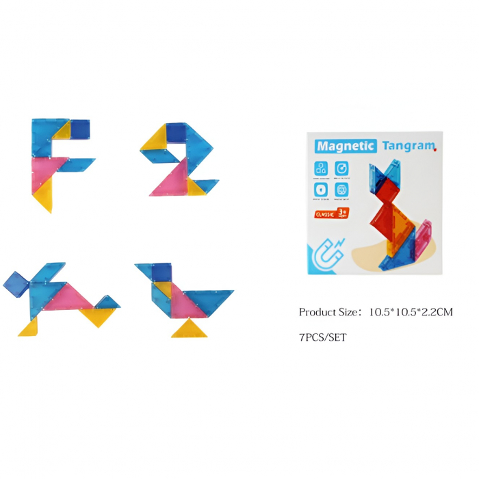 Joc Magnetic Tangram, Flippy, 7 Piese Magnetice, Forme Geometrice, 3 Ani, EVA, ABS, Magnet, 10.5 x 10.5 x 2.2 cm, Multicolor [3]