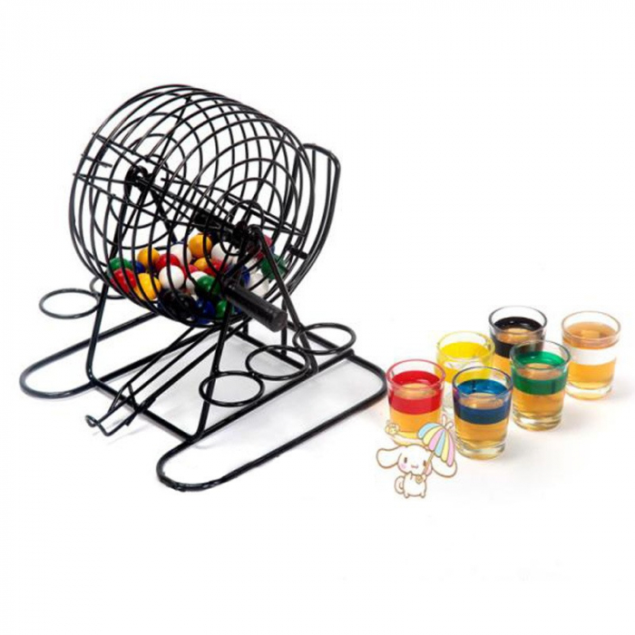 Joc Mini Loterie Flippy, Bingo, cu Pahare de Shot din Sticla, 20 x 20 x 19 cm, 48 Bile, Negru [7]