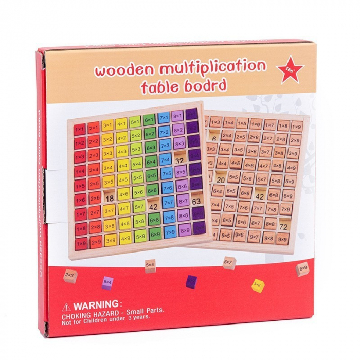 Joc Montessori din Lemn, Flippy, Tabla Inmultirii, Blocuri, Tabel de Multiplicare pana la 9x9, Multicolor, 18x18x1.5 cm [8]