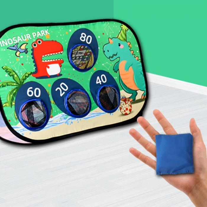 Joc pentru Copii, Flippy, Aruncarea Sacilor cu Nisip, Sageti, 8 Mingi, 4 Saci, Geanta Portabila, Interactiv, Model Dinozauri, 77.5x44.5x42 cm, Multicolor [4]