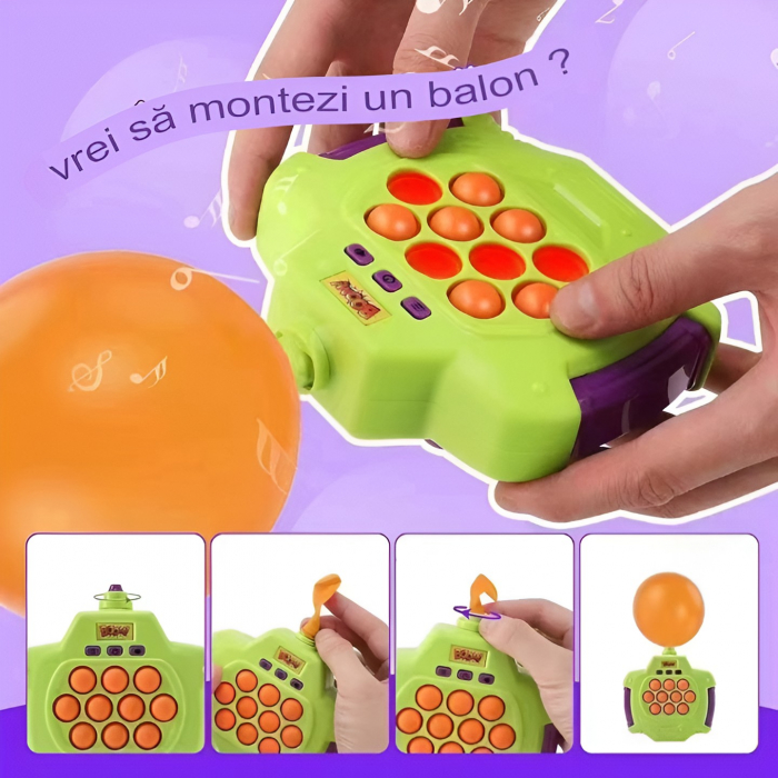 Joc Pop-It Antistres, Flippy, Electronic, 50 de Baloane, Muzica, 2 Moduri de Joc, Nivel Maxim 200, 14.5x13.5x5.7cm, Verde [6]