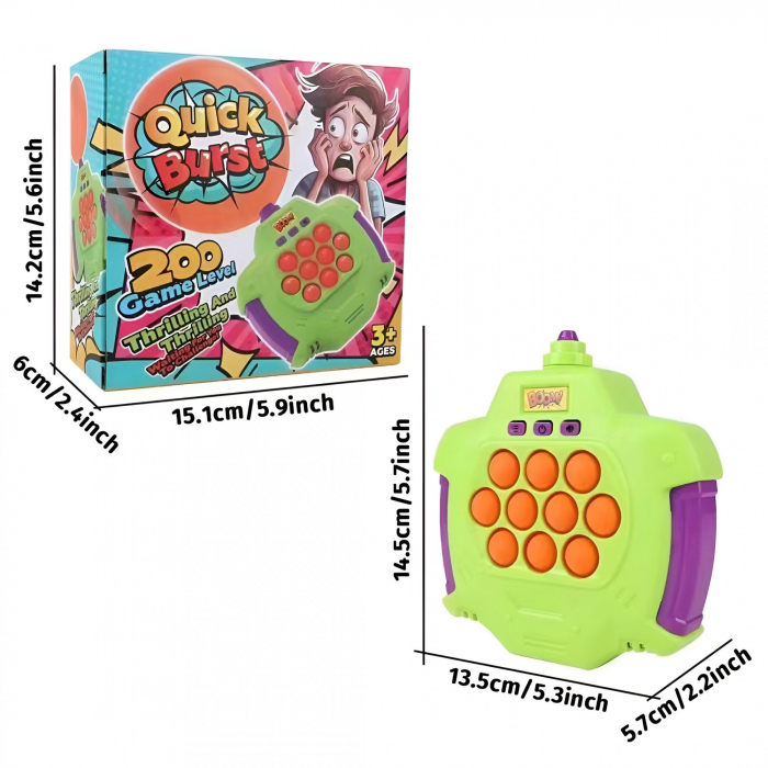 Joc Pop-It Antistres, Flippy, Electronic, 50 de Baloane, Muzica, 2 Moduri de Joc, Nivel Maxim 200, 14.5x13.5x5.7cm, Verde [4]
