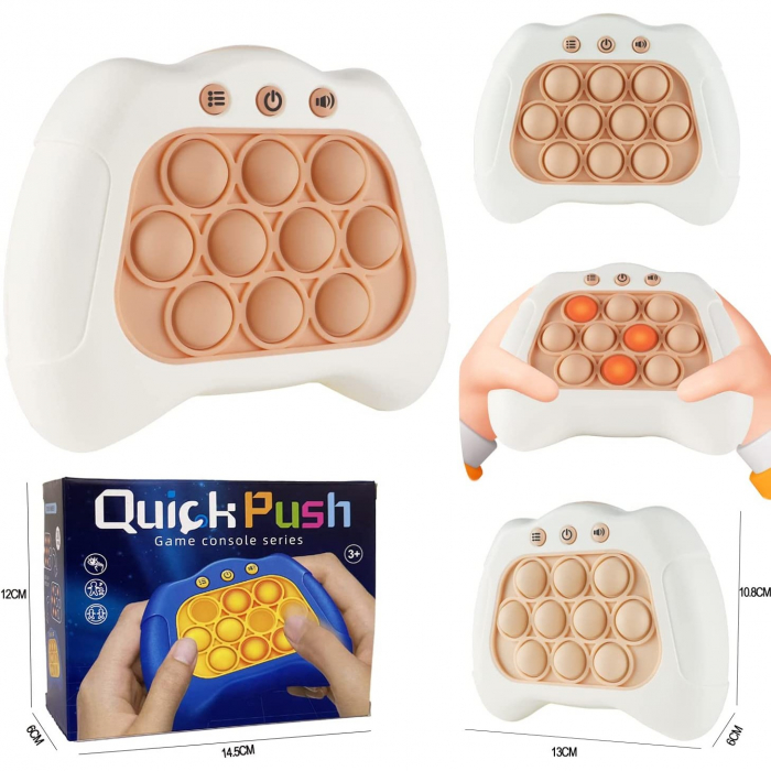 Lichidare Joc Pop It, Flippy, consola, joc interactiv, antistres, cu baterii, Abs si silicon, Alb, 12 x 10 x 5.8 cm [5]