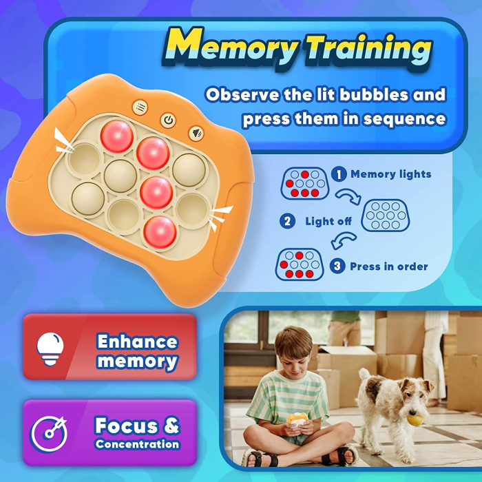 Joc Pop It, Flippy, consola, joc interactiv, antistres, cu baterii, Abs si silicon, Portocaliu, 12 x 10 x 5.8 cm [4]