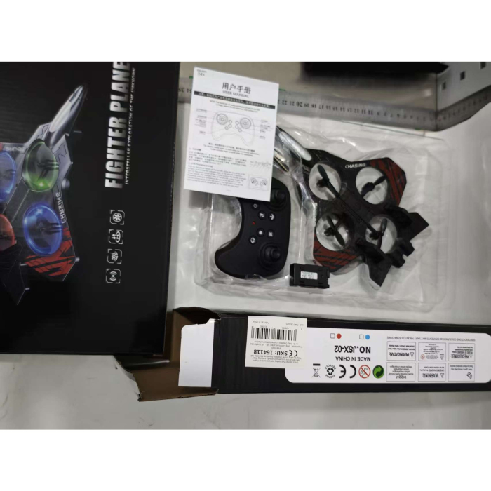 Jucarie Aeronava de Lupta, Flippy, Rezistent, Incarcare USB, cu Telecomanda, Lumini, Negru-Rosu [2]