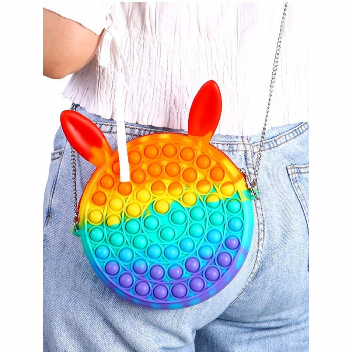Jucarie antistres din silicon Flippy, Geanta Pop It, Iepuras, 16 cm, Curcubeu [3]