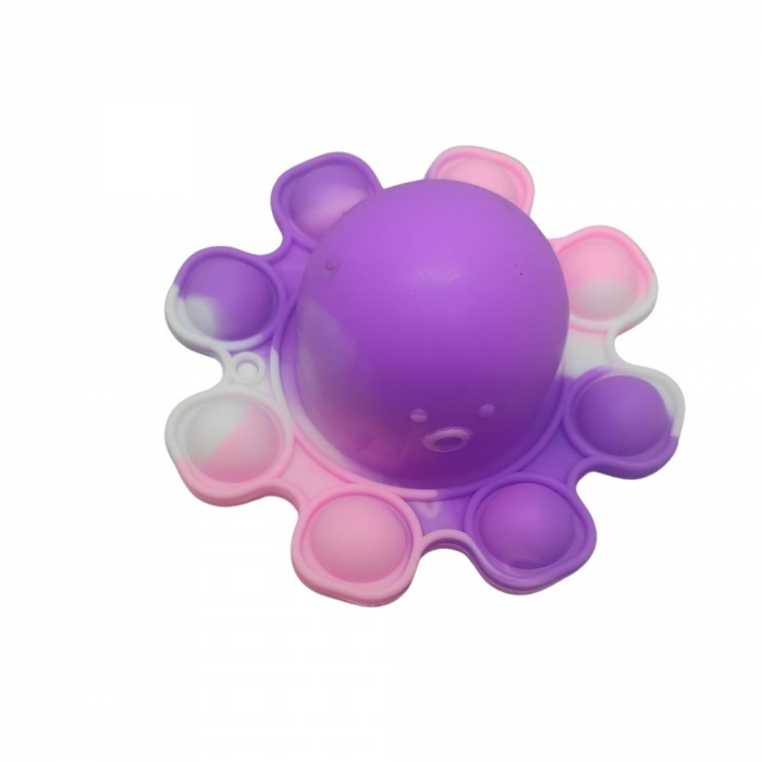 Jucarie Antistres, Flippy, Tip Pop It, Caracatita Reversibila, din Silicon, 20 x 10 cm, Mov [2]
