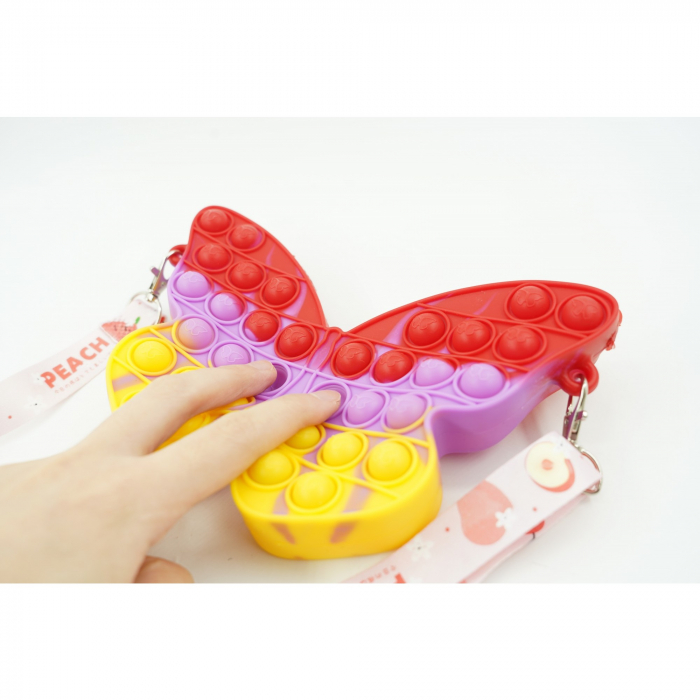 Jucarie antistres din silicon, Flippy, Pop It Now and Flip It, Geanta de umar, Fluture, Galben/Mov [4]