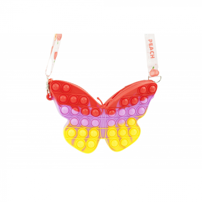 Jucarie antistres din silicon, Flippy, Pop It Now and Flip It, Geanta de umar, Fluture, Galben/Mov [1]