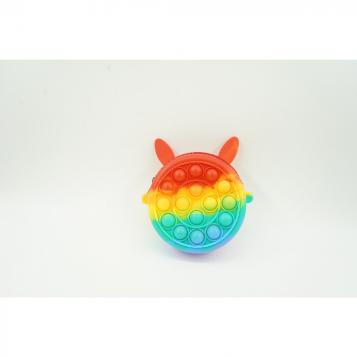 Jucarie antistres din silicon Flippy, Pop it Now and Flip It ,Mini Geanta, Iepuras, 6 cm, Curcubeu [2]