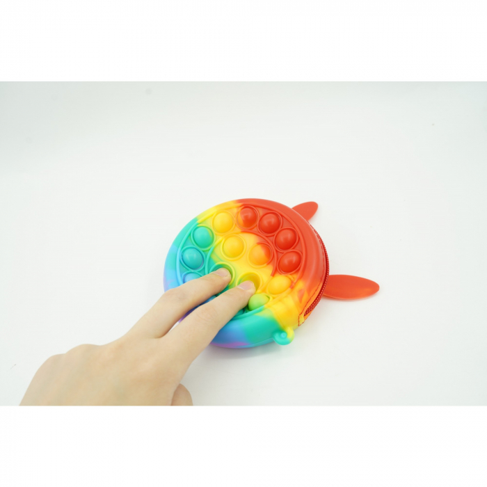 Jucarie antistres din silicon Flippy, Pop it Now and Flip It ,Mini Geanta, Iepuras, 6 cm, Curcubeu [4]