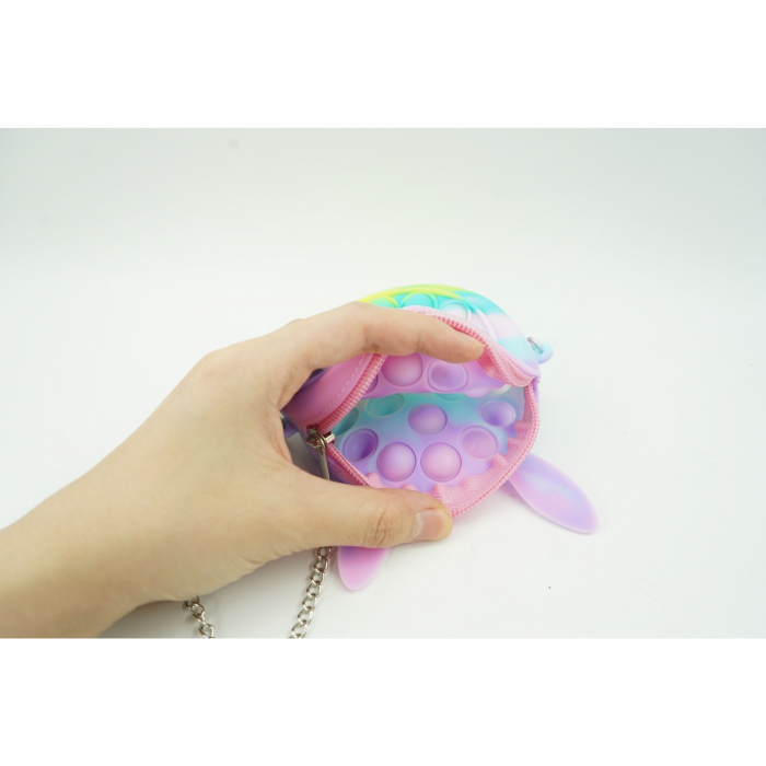 Jucarie antistres din silicon Flippy, Pop it Now and Flip It ,Mini Geanta, Iepuras, 6 cm, Macarons [5]