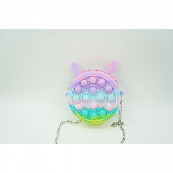 Jucarie antistres din silicon Flippy, Pop it Now and Flip It ,Mini Geanta, Iepuras, 6 cm, Macarons [2]