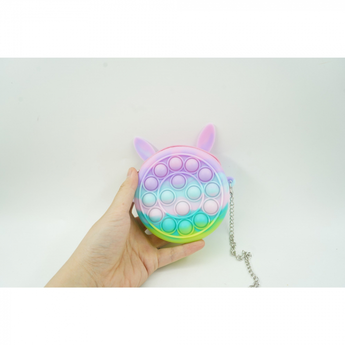 Jucarie antistres din silicon Flippy, Pop it Now and Flip It ,Mini Geanta, Iepuras, 6 cm, Macarons [3]