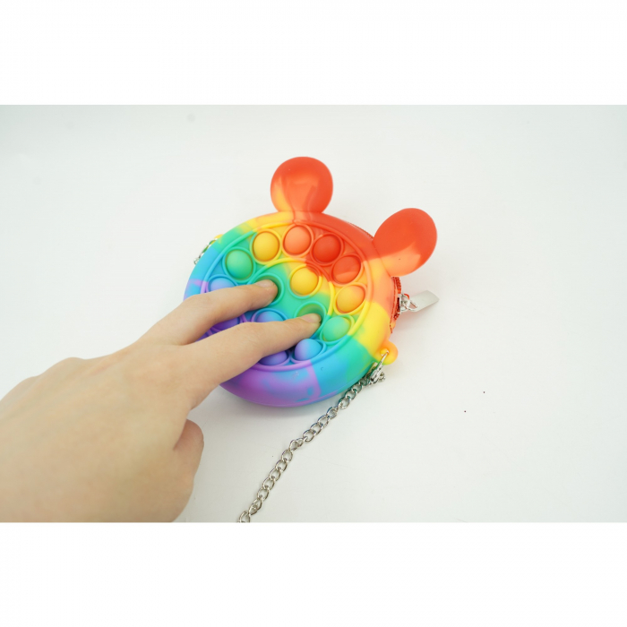 Jucarie antistres din silicon Flippy, Pop it Now and Flip It ,Mini Geanta, Soricel, 6 cm, Curcubeu [4]