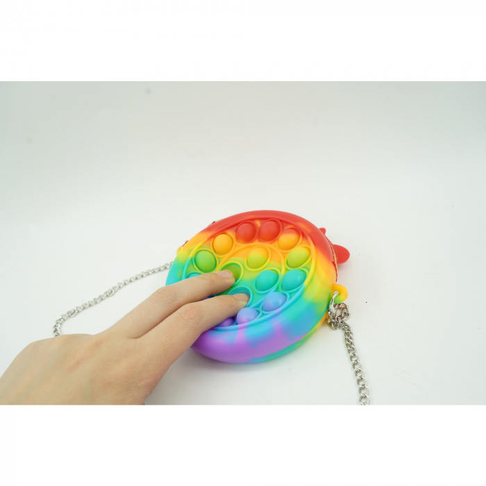 Jucarie antistres din silicon Flippy, Pop it Now and Flip It ,Mini Geanta, Vacuta, 6 cm, Curcubeu [3]