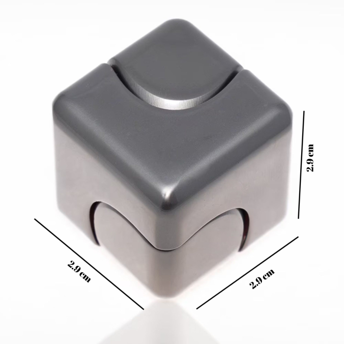 Jucarie Antistres Fidget Spinner, Flippy, Tip Cub, Metalic 2-in-1, Silentios, Transformabil, Rulment Premium, Inox, Gadget pentru Birou, 2.9 x 2.9 cm, Gri inchis [2]