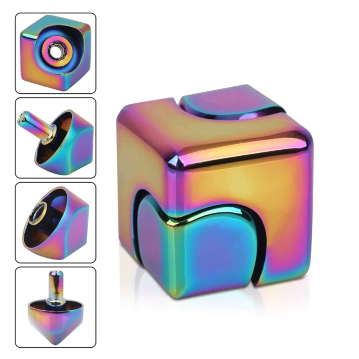 Jucarie Antistres Fidget Spinner, Flippy, Tip Cub, Metalic 2-in-1, Transformabil, Rulment Premium, Inox, Gadget pentru Birou, Silentios, 2.9 x 2.9 cm, Multicolor [4]