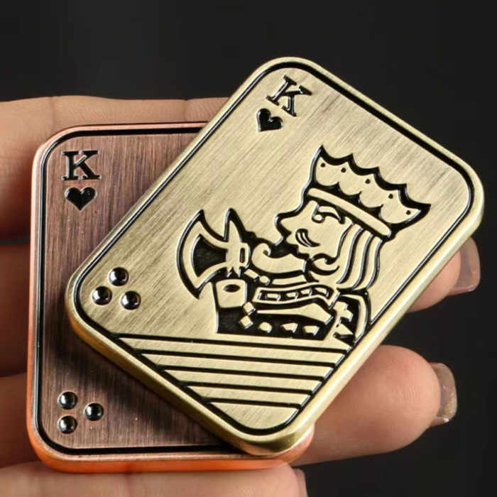 Jucarie Antistres Metalica, Flippy, Fidget Slider Premium, Model Poker King, Mecanism Magnetic Haptic, Otel Inoxidabil, pentru Adulti, 4.8 x 3.6, Auriu [2]