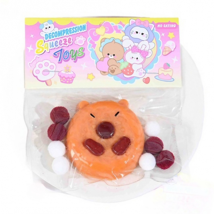 Jucarie Antistres Squishy, Flippy, cu Revenire Lenta, Forma de Biscuite Rotund, Model Capybara, 7x6.5 cm, 55g, Ambalaj Transparent, Maro [1]