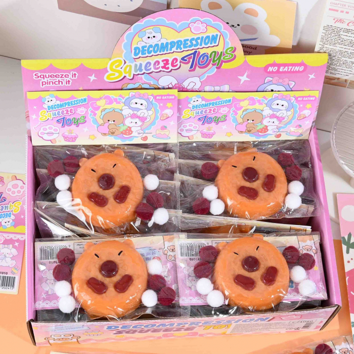 Jucarie Antistres Squishy, Flippy, cu Revenire Lenta, Forma de Biscuite Rotund, Model Capybara, 7x6.5 cm, 55g, Ambalaj Transparent, Maro [2]