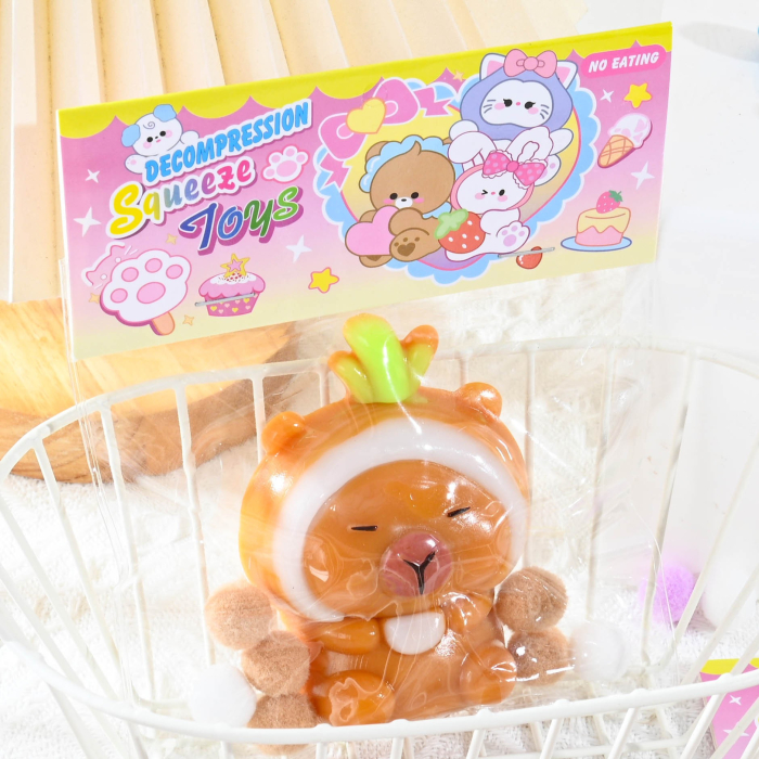 Jucarie Antistres Squishy, Flippy, cu Revenire Lenta, Model Capybara, 7cmx6.5 cm, din TPR, Ambalaj Transparent, Maro [4]